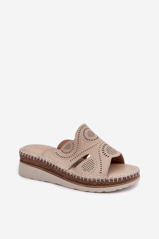 Lederhausschuhe Feminin mit einer Plattform S.Barski GR61-5915 Beige