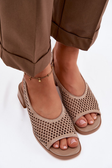 Dekoriert Durchbrochene Sandalen Feminin aus INildleder Klocke D&A CR61-3131 Beige