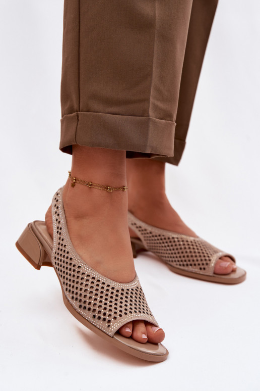 Dekoriert Durchbrochene Sandalen Feminin aus INildleder Klocke D&A CR61-3131 Beige