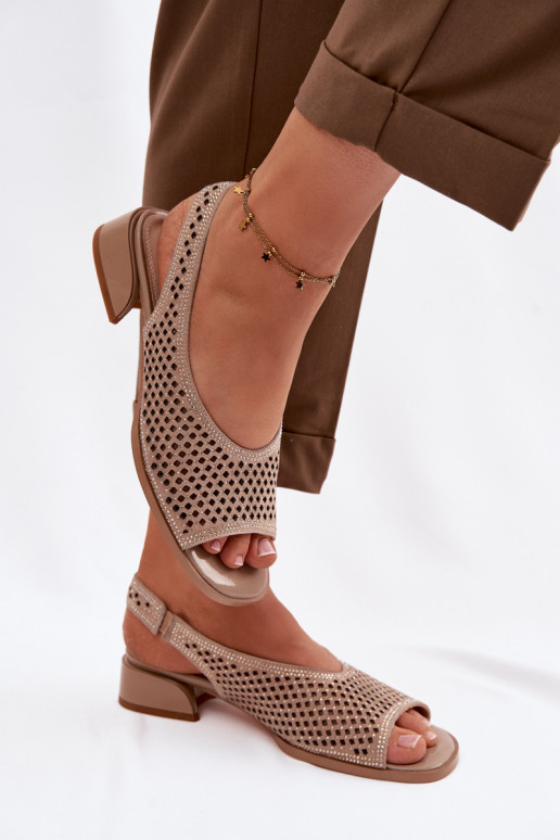 Dekoriert Durchbrochene Sandalen Feminin aus INildleder Klocke D&A CR61-3131 Beige