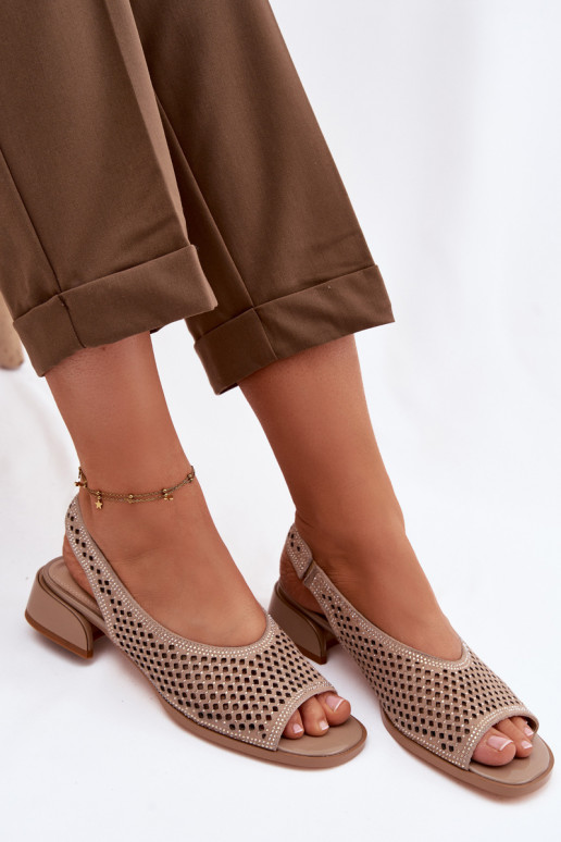 Dekoriert Durchbrochene Sandalen Feminin aus INildleder Klocke D&A CR61-3131 Beige