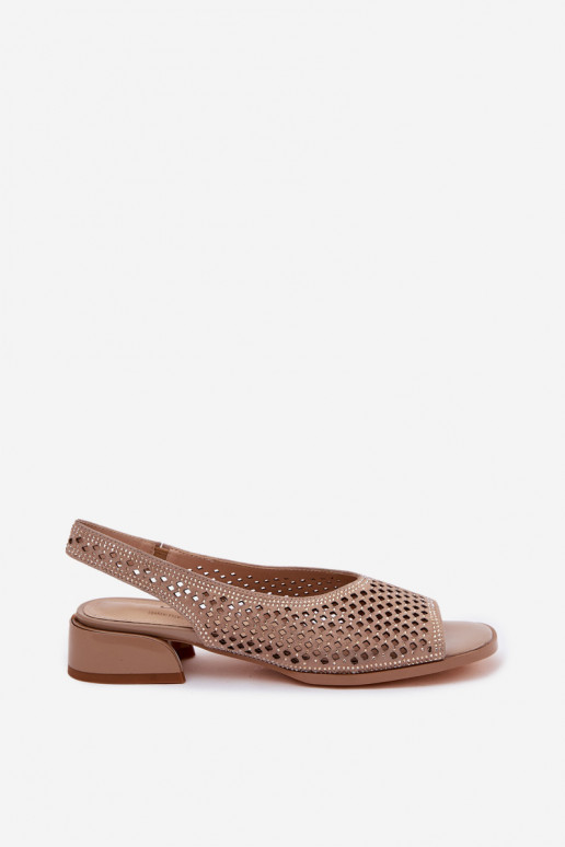 Dekoriert Durchbrochene Sandalen Feminin aus INildleder Klocke D&A CR61-3131 Beige