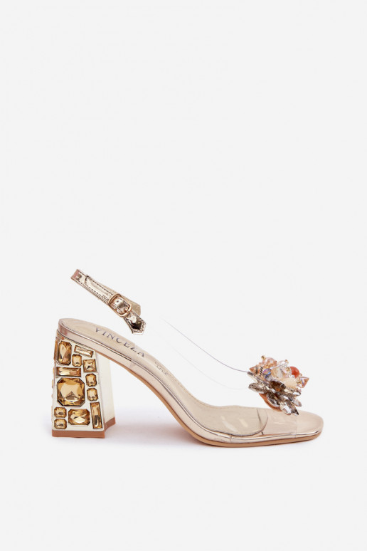 Sandalen Durchschauen mit Absätzen mit leuchtenden Augen Vinceza 70121 goldene Farbe