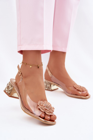 Transparente Sandalen mit Plattformen, glitzernden Akzenten und Blumen Vinceza 70122 in Champagner 2