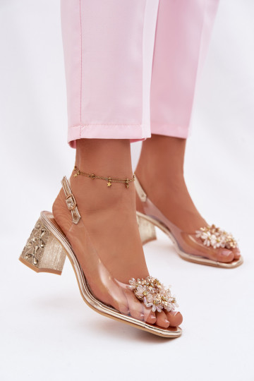 Transparente Sandalen mit Absätzen und glitzernden Akzenten Vinceza 70124 in Gold