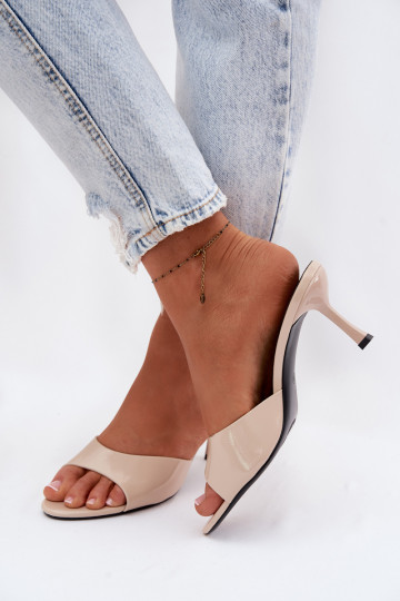 mit Lackeffekt HausschuheImitacji Skóry mit dünnen Absätzen Beige Melissea 2