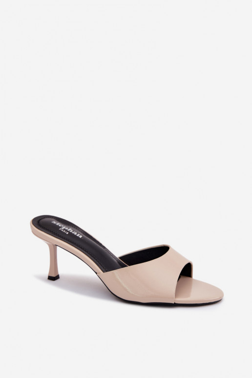 mit Lackeffekt HausschuheImitacji Skóry mit dünnen Absätzen Beige Melissea