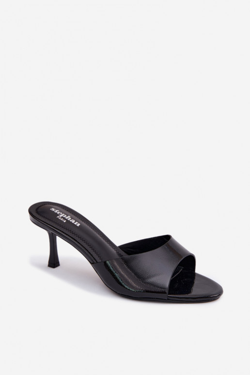 mit Lackeffekt HausschuheImitacji Skóry mit dünnen Absätzen schZuarze Farbe Melissea