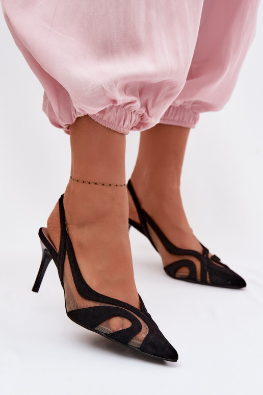 Damensandalen mit Netz mit dünnen Absätzen schZuarze Farbe Cornelia