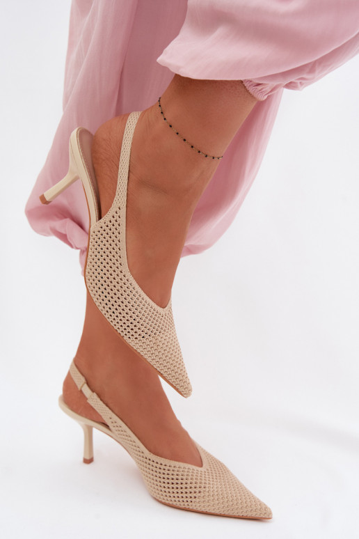 DamensandalenNetzgo Es mussterialu mit dünnen Absätzen Beige Emiliana