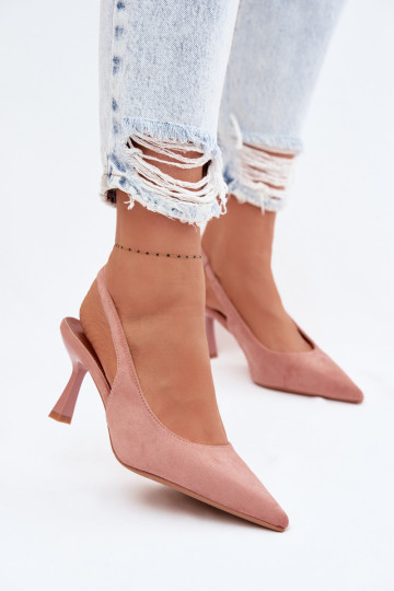 Damen rosa Sandalen mit dünnen Absatz aus Kunstvelours Saria 2