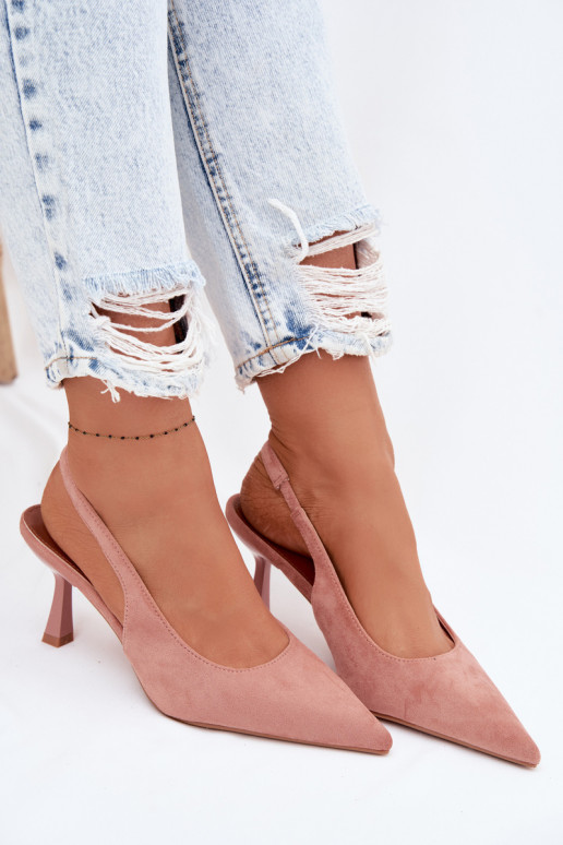 Damensandalen mit dünnen AbsätzenImitacji aus INildlederu pinke Farbe Saria