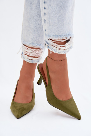 Damensandalen mit dünnen AbsätzenImitacji aus INildlederu grüne Farbe Saria