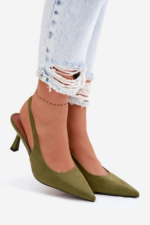 Damensandalen mit dünnen AbsätzenImitacji aus INildlederu grüne Farbe Saria