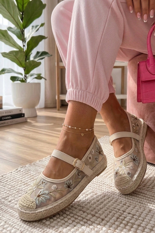 Beige Espadrilles mit bestickten...