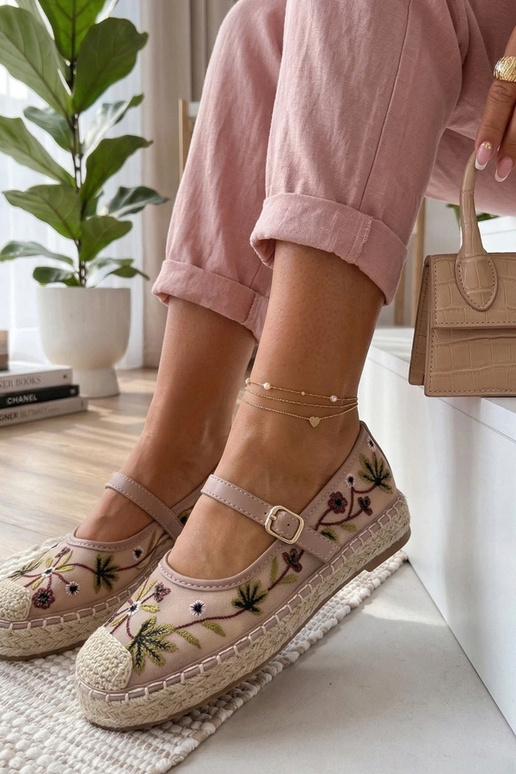 Rosa Espadrilles mit bestickten...