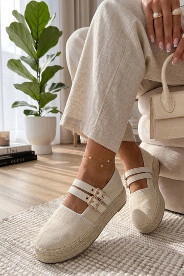 Beige Plattformespadrilles...