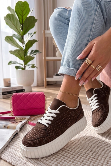Braune Sneakers auf Plattform mit Strass Aurora