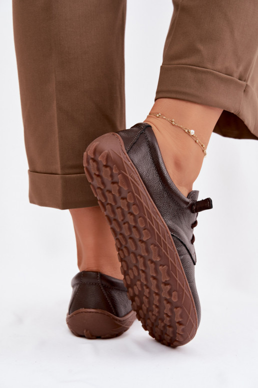 Lederne Damen Schuhe Barefoot Zazoo 10189 in Schokoladenfarbe