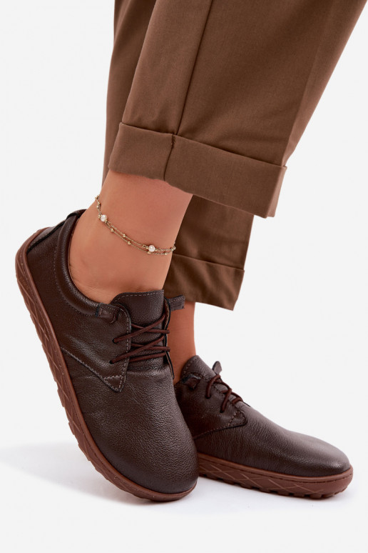 Lederne Damen Schuhe Barefoot Zazoo 10189 in Schokoladenfarbe