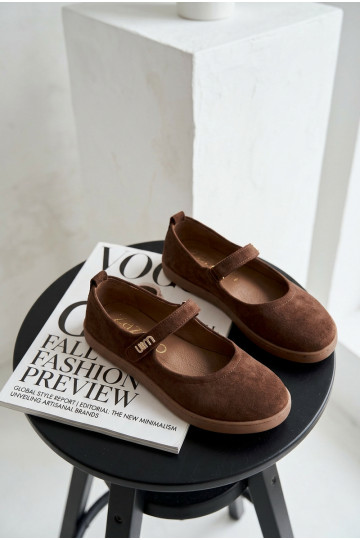 Lederne Wildlederschuhe Barefoot Ballerinas mit Riemchen Zazoo 10206 in Schokoladenfarbe