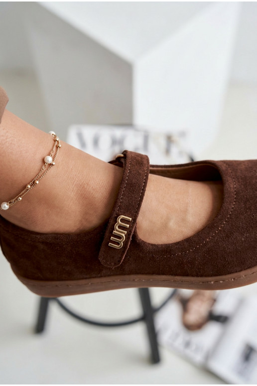 Lederne Wildlederschuhe Barefoot Ballerinas mit Riemchen Zazoo 10206 in Schokoladenfarbe