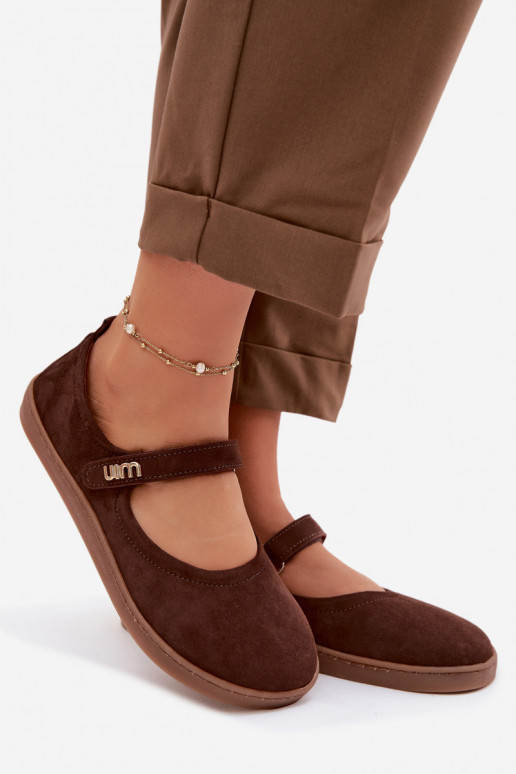 Lederne Wildlederschuhe Barefoot Ballerinas mit Riemchen Zazoo 10206 in Schokoladenfarbe