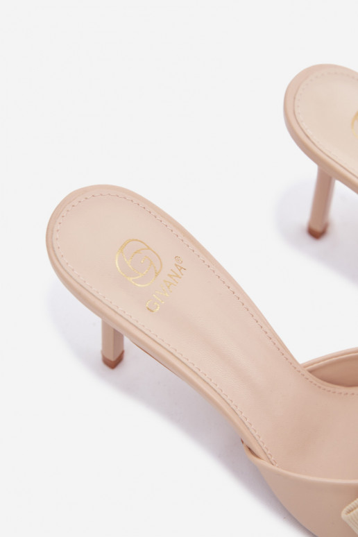 Damen Pantoletten mit feinen Absätzen und Schleifen sandfarben Jelessa