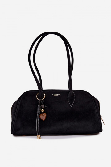 Schwarze Handtasche mit Anhängern aus Kunstwildleder Noelia