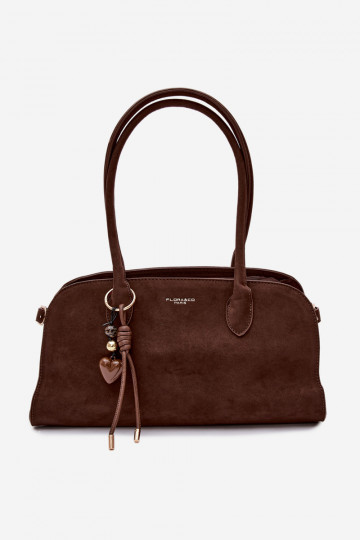 Tasche mit Anhänger und Schnallen aus Kunstsuede in schokoladenbraun Violette