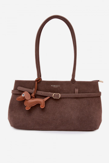 Tasche aus Kunstwildleder mit Reißverschluss in dunkelbeige Noellea