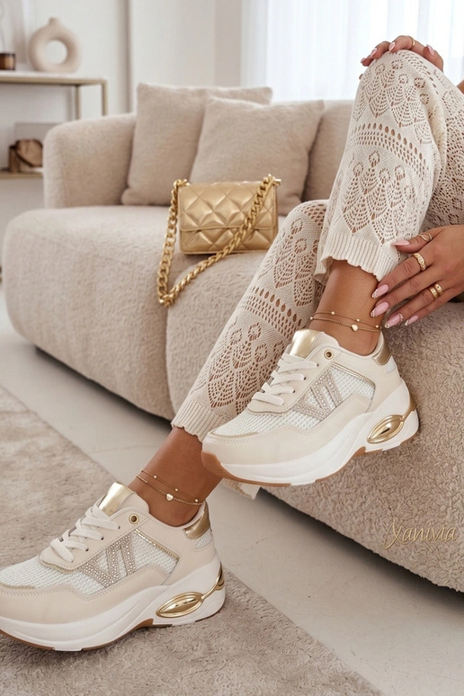 Sandfarbene Sneakers auf Plattform mit Zirkonia Rafaela