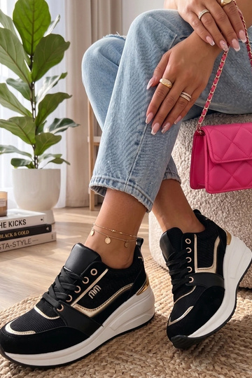 Schwarze Sneakers mit verstecktem Absatz Ava