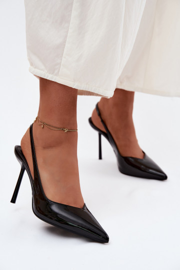 Schwarze lackierte High-Heels-Sandalen aus Kunstleder Calera