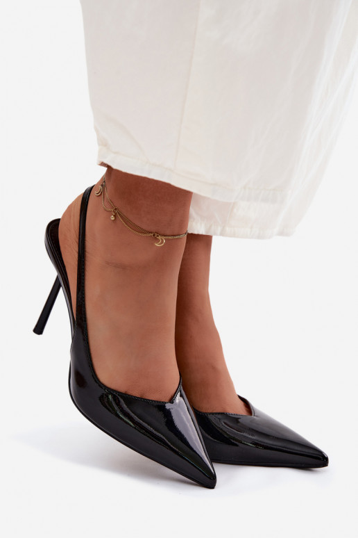 Schwarze lackierte High-Heels-Sandalen aus Kunstleder Calera