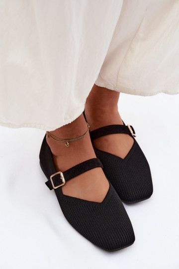 BallerinasGestreifte Schuhego Es mussterialu Pasek mit Schnallen schZuarze Farbe Calvra