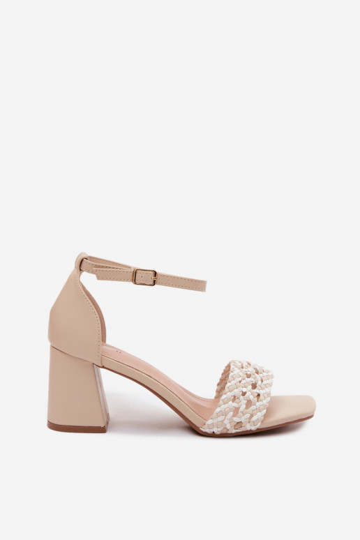 Damen-Sandalen mit hohen Absätzen Mit Zopf elfenbeinfarbe Felena