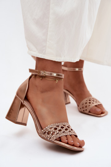 Champagnerfarbene Damen-High-Heels-Sandalen mit Zöpfen Felena