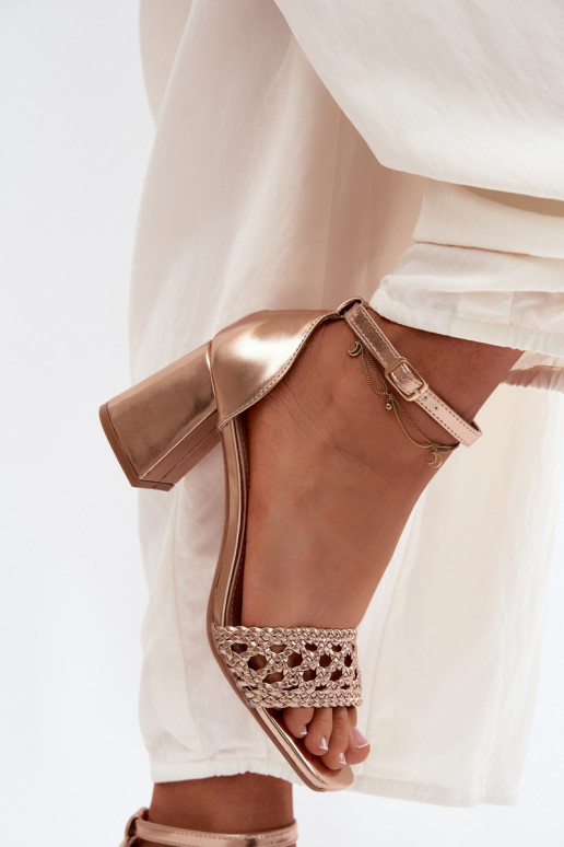 Champagnerfarbene Damen-High-Heels-Sandalen mit Zöpfen Felena