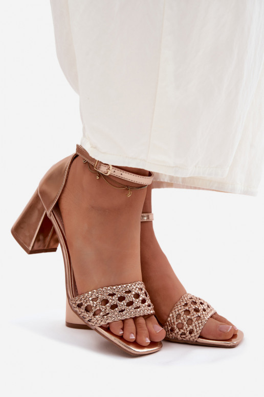 Champagnerfarbene Damen-High-Heels-Sandalen mit Zöpfen Felena