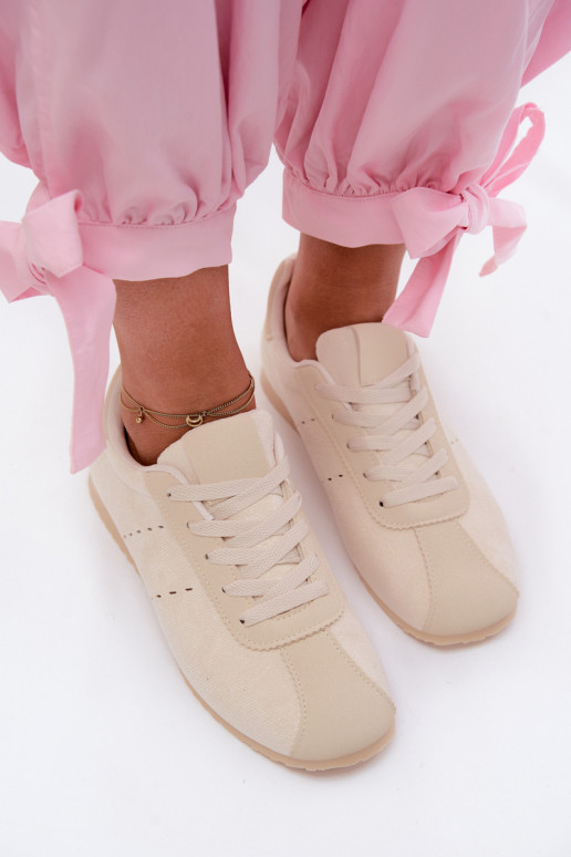 Elfenbeinfarbene Damen-Sneaker aus Kunstveloursleder Melvelin