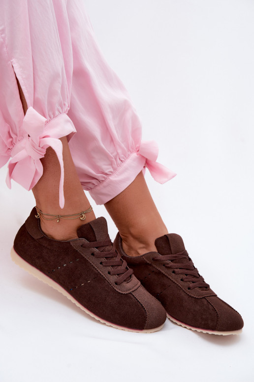 Braune Damen-Sneaker aus Kunstveloursleder Melvelin