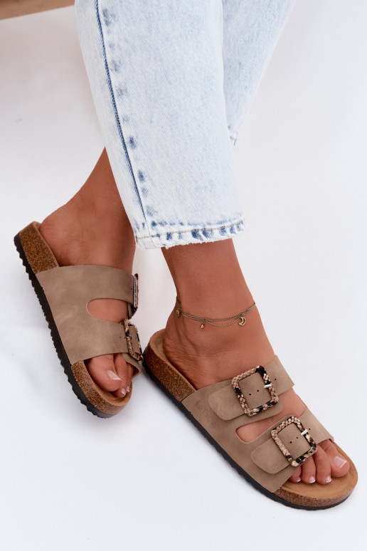 Khaki Damen-Slipper mit Schnallen Lee Cooper LCIN-26-35-4451L