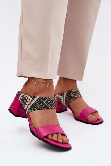 Haut Gemustert Damenhausschuhe mit Absätzen Es mussciejka K7522-15 pinke Farbe