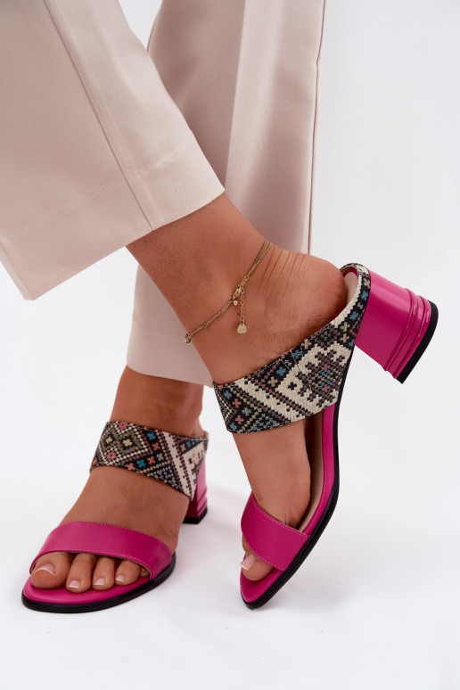 Haut Gemustert Damenhausschuhe mit Absätzen Es mussciejka K7522-15 pinke Farbe