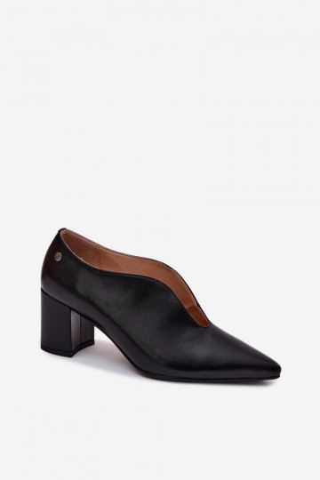 Schwarze Leder-Damenschuhe mit Absatz Tai turiciejka K7469-01 2