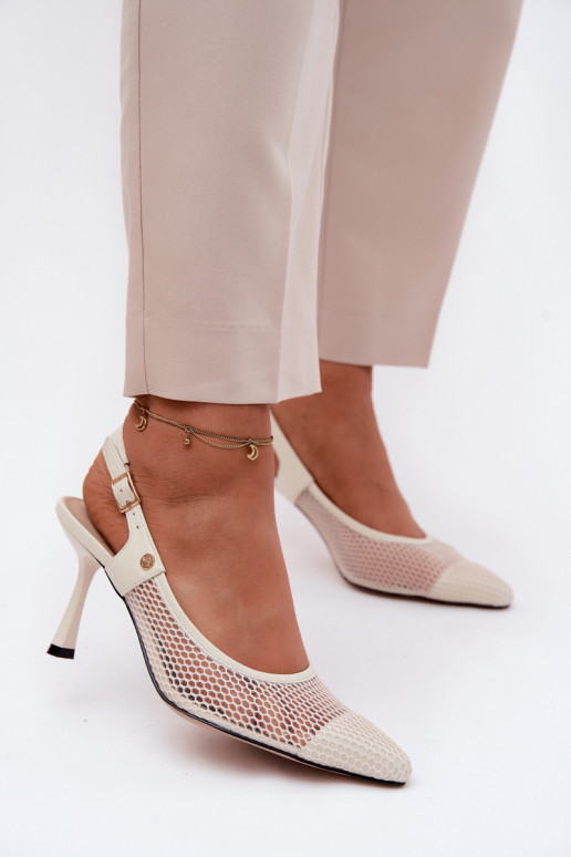 Haut Durchbrochene Sandalen Schuhe Feminin mit dünnen Absätzen Es mussciejka K7507-22 elfenbeinfarbe