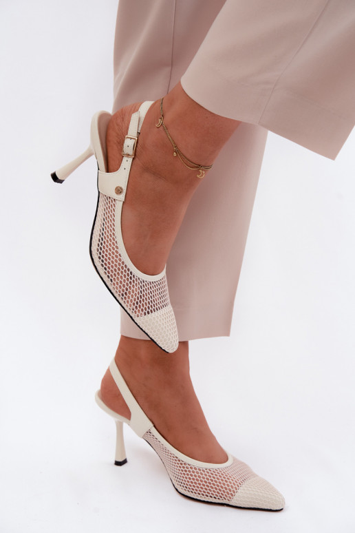 Haut Durchbrochene Sandalen Schuhe Feminin mit dünnen Absätzen Es mussciejka K7507-22 elfenbeinfarbe