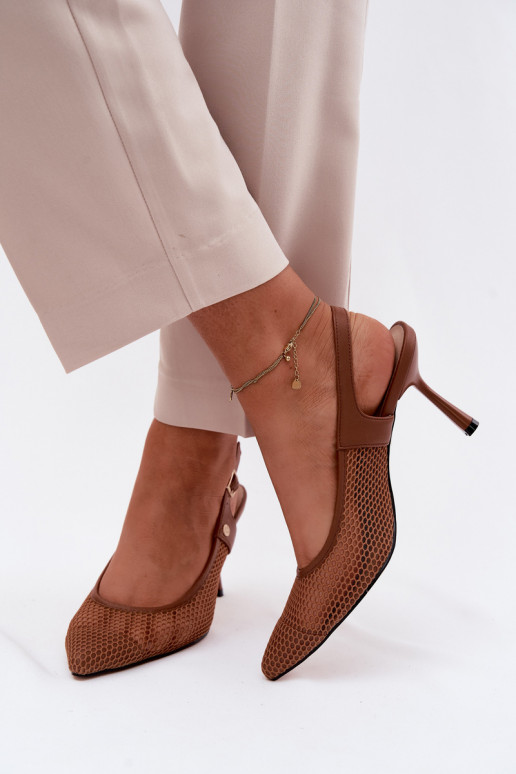 Haut Durchbrochene Sandalen Schuhe Feminin mit dünnen Absätzen Es mussciejka K7507-29 braune Farbe