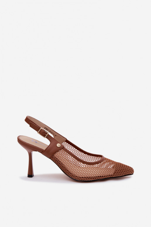 Braune Leder-Damen-Sandalen mit dünnen Absätzen Tai turiciejka K7507-29